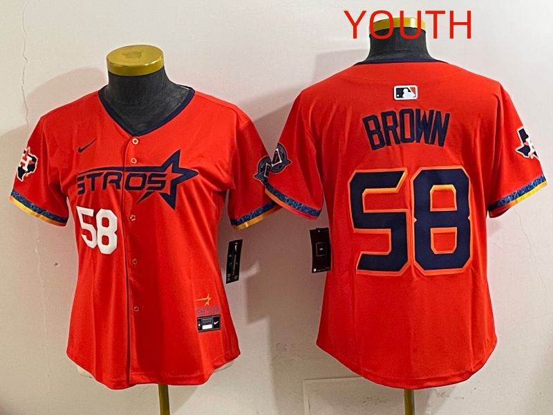 Youth Houston Astros #58 Brown Orange Fourth generation Joint Name 2025 Nike MLB Jersey style 2